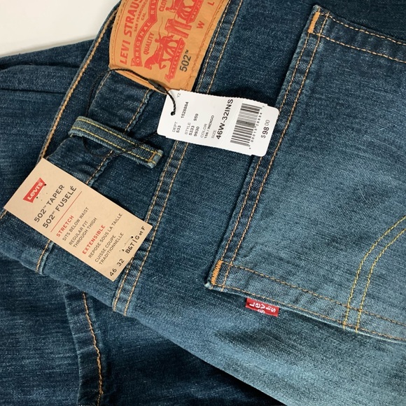 LEVI'S 502 Tapered Stretch 46 x 32" Regular Fit Blue Jeans NWT - Picture 2 of 6